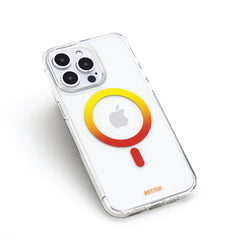 A clear case with a magnifying glass on it perfect for iPhone 15 MagFx MagSafe Case - Bryten by Raptic charger.