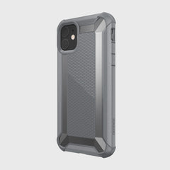 The Raptic iPhone 11 Case - TACTICAL is a silver and gray rugged phone case with a hexagonal pattern, featuring a shock-absorbing rubber exterior that meets Military Standard MIL-STD-810G for superior protection.
