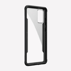 Defense shield black for a Galaxy S20+ showing the front view with the black color on the back panel and that it's transparent