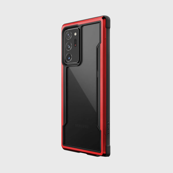 Showing a Note 20 Ultra in a red Raptic Shield case