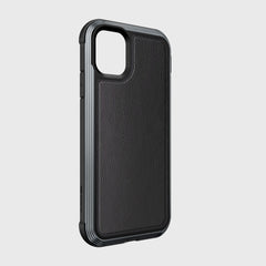 The Raptic LUX case for iPhone 11 Pro Max is crafted from impact-resistant polycarbonate with a black textured finish, protective bumper, and camera lens cutout. Compatible with wireless charging, it's displayed against a plain background.