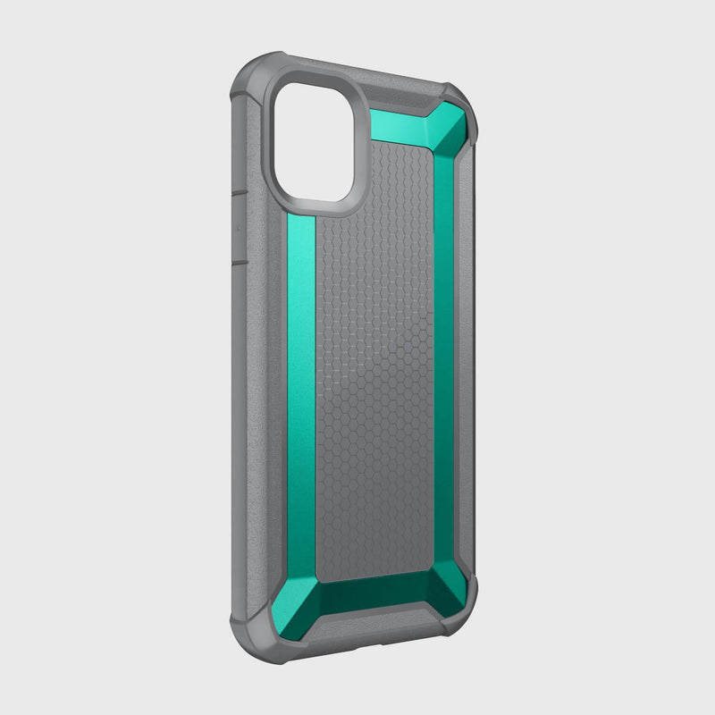 The grey and teal Raptic Tactical protective iPhone 11 Pro Max Case - TACTICAL showcases a shock-absorbing rubber exterior, meeting Military Standard MIL-STD-810G.