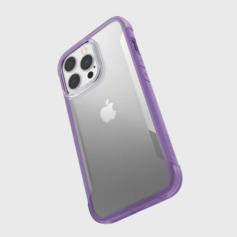 The back view of an eco-friendly Raptic iPhone 13 Pro Case - TERRAIN in purple.