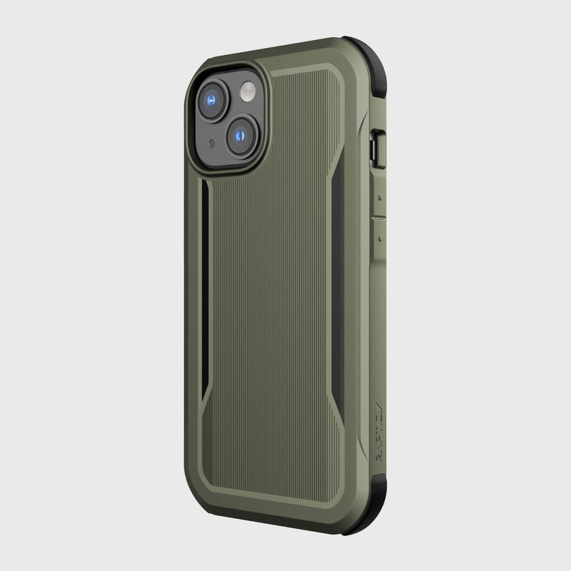 The iPhone 14 Case - Fort Built for MagSafe in olive green, offering military-grade drop protection and MagSafe compatibility by Raptic.