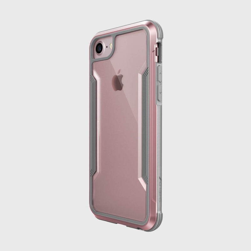 The back of an iPhone SE/8/7 Case - SHIELD in pink and silver by Raptic.