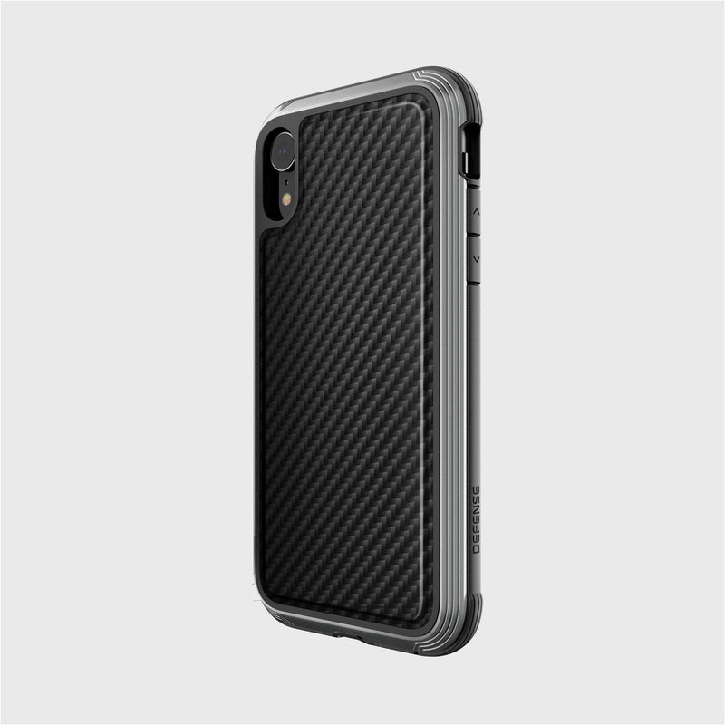 The iPhone XR Case - LUX by Raptic is a black smartphone case with an impact-resistant polycarbonate build and textured back. It includes precise camera cutouts and side buttons, set against a plain white background.
