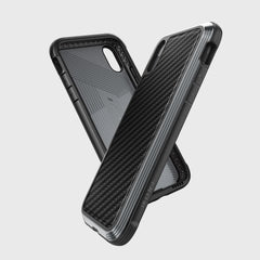 Two Raptic iPhone XR Case - LUX protective cases, featuring impact-resistant polycarbonate and bubble-patterned rubber backs, are displayed from multiple angles against a plain background.
