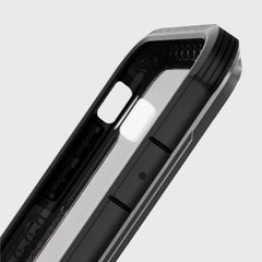 Close-up of Raptic's SHIELD iPhone XR Case in black, showcasing a transparent back, reinforced edges for military-grade drop protection, and precise cutouts for camera and buttons.