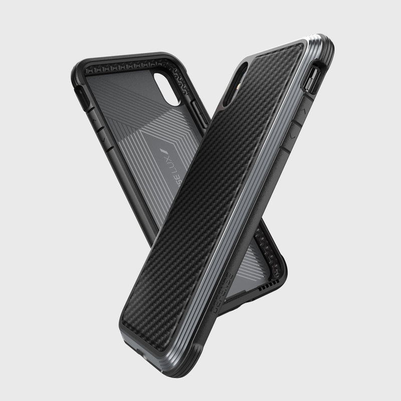 Two Raptic LUX cases for iPhone XS Max feature rugged design with textured backs and reinforced corners, crafted from impact-resistant polycarbonate.