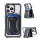 The Raptic Air Wallet by Raptic is an iPhone magnetic wallet case with a built-in card holder, shown displaying a credit card from multiple angles to showcase its design and functionality.