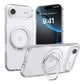 Three Raptic iPhone 17 Magnetic KickStand Cases – Air Stand are shown, two on phones and one with the built-in metal ring extended as a kickstand. These MagSafe cases combine style and convenience.