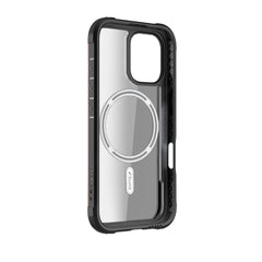 The Raptic iPhone 16 Series Case - Shield is a clear phone case with black edges, featuring a built-in magnetic ring. Designed for modern smartphones, it is wireless charging compatible and offers 3-metre drop protection.