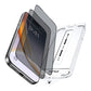 Exploded view of an iPhone with the Raptic iPhone 17 Privacy Screen Protector 2 pack – Air Glass and installation tray, showing the military-grade tempered glass layers and hassle-free alignment above the device.