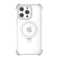 Raptic's iPhone 16 Shield Impact Case - Dual Impact in white comes with a built-in ring holder, cutouts for three camera lenses, and an Apple logo on the back. This MagSafe compatible case also features drop protection to keep your device secure.