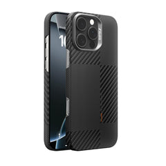 Raptic's iPhone 16 Pro Aramid Fiber Case features a checkered pattern with MagSafe compatibility, large camera cutouts, and clear access to the screen and buttons. It also offers exceptional drop protection.