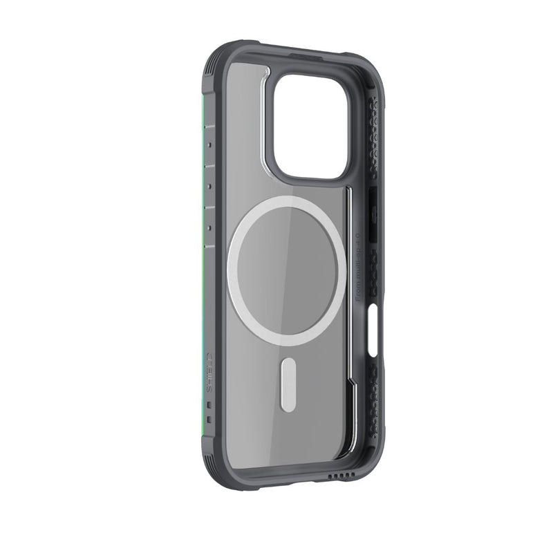 The Raptic iPhone 16 Series Case - Shield is a transparent case with a green border and visible MagSafe compatibility. It boasts reinforced edges, precise cutouts for the camera and buttons, and supports wireless charging. This case provides 3-metre drop protection for your peace of mind.
