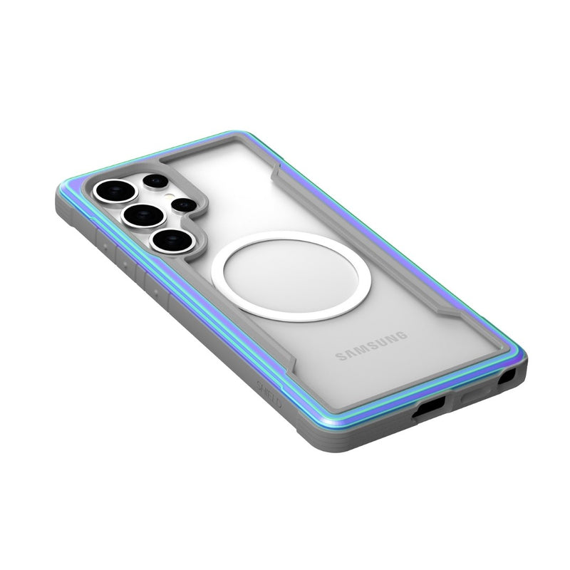 The Raptic Samsung Galaxy S25 Case - SHIELD combines a sleek metallic edge and circular design with military-grade drop protection to safeguard the multiple rear cameras. Its antimicrobial treatment ensures your smartphone stays clean and stylish.