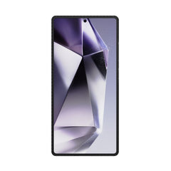 The Samsung Galaxy S25 Ultra is complemented by an Aramid Case - Aramid 600D, featuring a purple-toned geometric wallpaper and sleek MagSafe compatibility. The product is crafted by Raptic to enhance its elegant design.