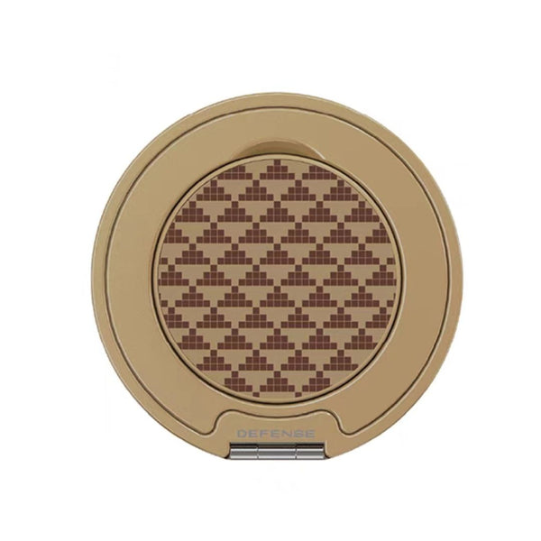 A round, tan MagSafe Compatible Magnetic Ring from Raptic with a geometric brown pattern on the ring and 