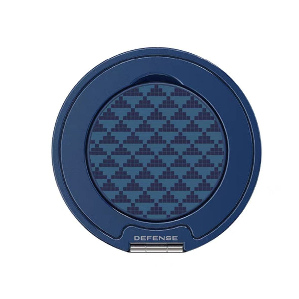 A round blue MagSafe-compatible magnetic ring by Raptic, featuring a geometric pattern on the lid and 