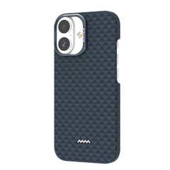 The Raptic iPhone 17 Aramid Fibre Case - Skin-Origin is a blue, textured geometric case with ultra-light military-grade protection, MagSafe compatibility, and suits devices with a dual camera module.
