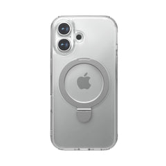 The iPhone 16 Clear Kickstand Case - Air Stand by Raptic features a built-in circular ring holder and MagSafe compatibility. Its kickstand function ensures hands-free convenience, while the anti-yellow material keeps your phone's logo visible.