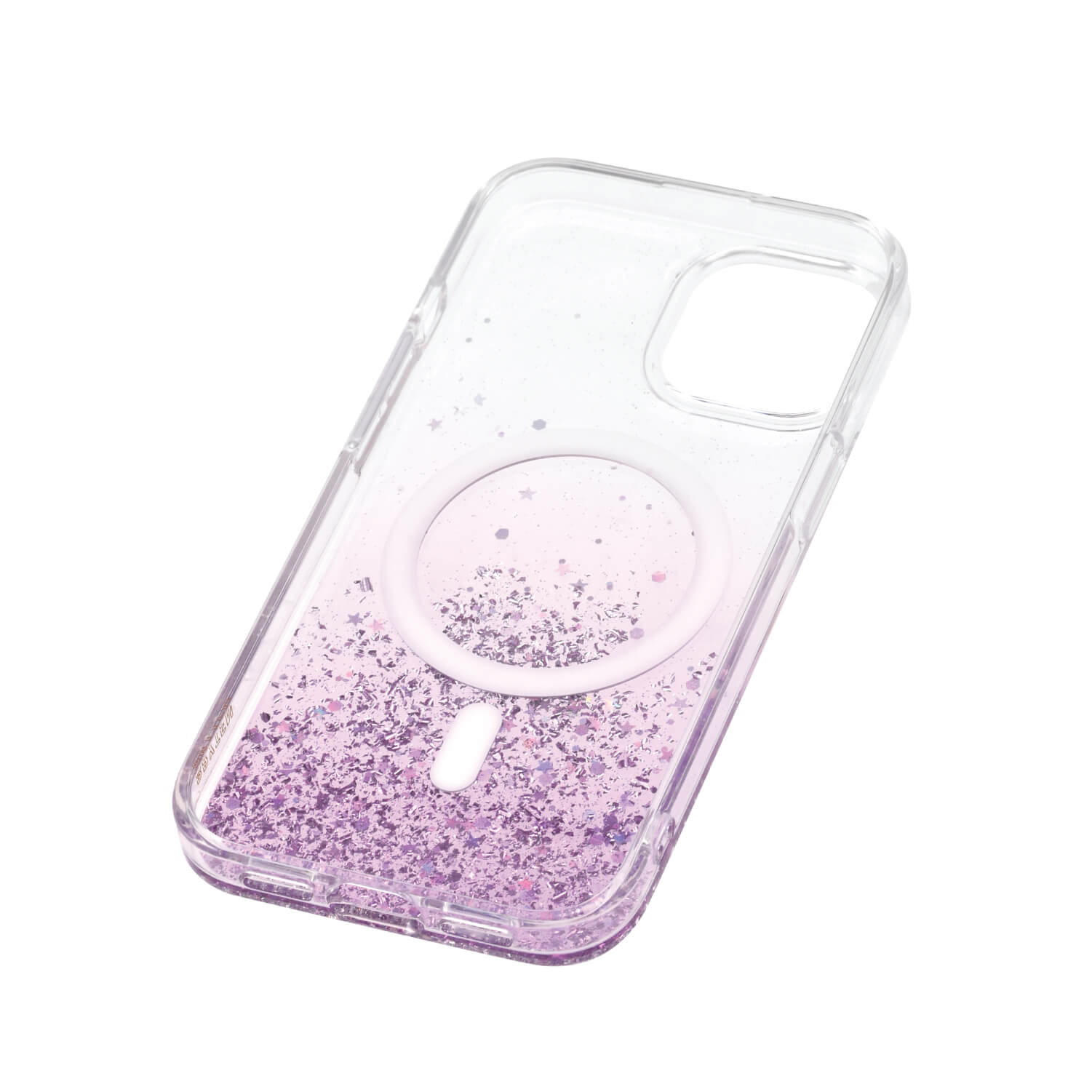 A purple glitter case for the iPhone 15 Starburst Glitter MagSafe Case - Bryten by Raptic with MagSafe compatibility for wireless charging.