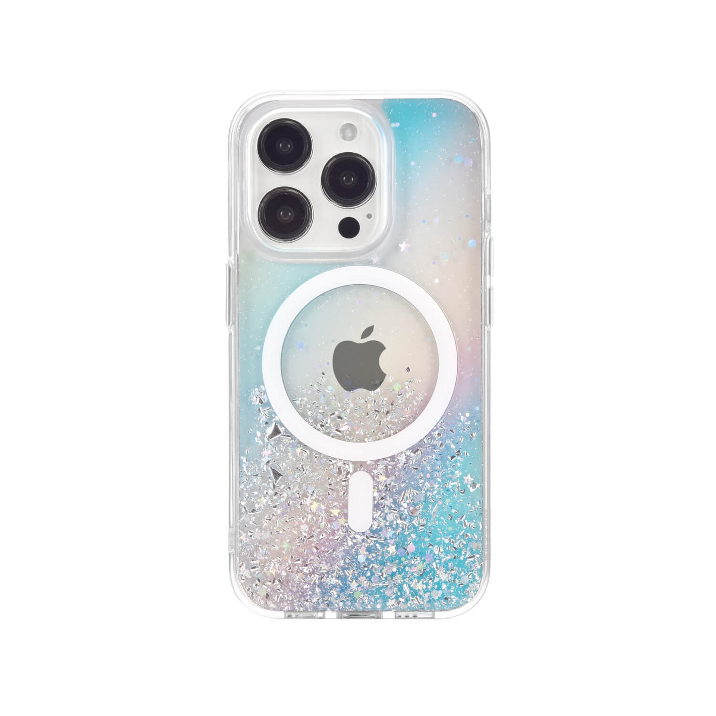Enhance your iPhone experience with the iPhone 15 Starburst Glitter MagSafe Case - Bryten by Raptic featuring a convenient built-in mirror.