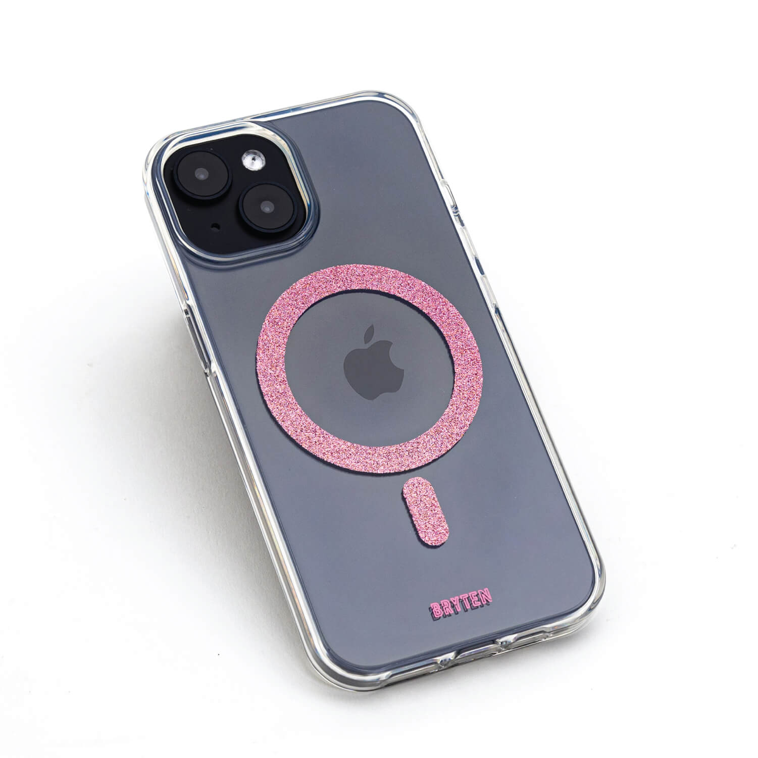 A pink iPhone 15 MagFx MagSafe Case - Bryten by Raptic with a pink ring on it.
