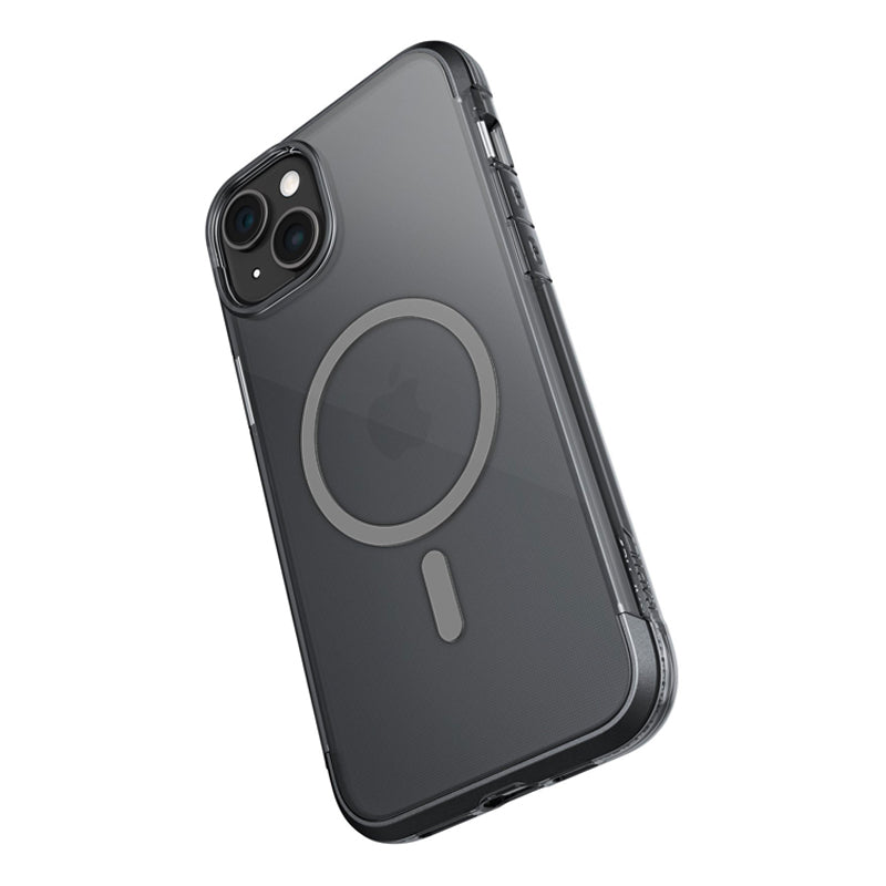 The Bumper Impact Clear Case - Raptic Air by Raptic provides protection and easy access to the back of an iPhone 11 case with a circle on it.