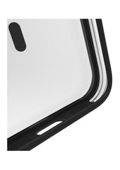 Close-up of a iPhone 15 Pro Max Case - Air+ corner showing the screen, curved edge, and side button details with military spec drop protection by Raptic.