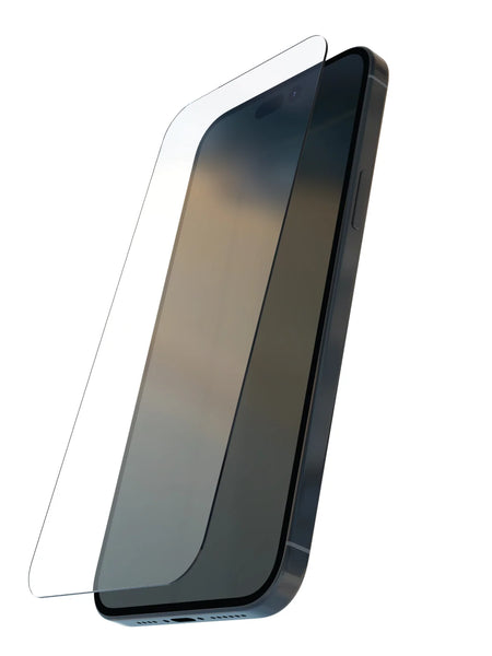 A phone with a glass screen featuring high-quality Raptic glass and anti-fingerprint coating.