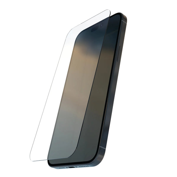 A phone with a glass screen featuring high-quality Raptic glass and anti-fingerprint coating.