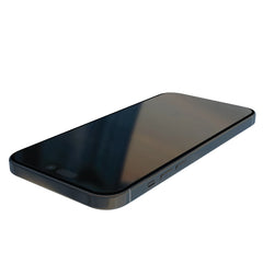 A black Raptic iPhone 15 Collection Full Cover Glass with an anti-fingerprint coating is shown on a white background.