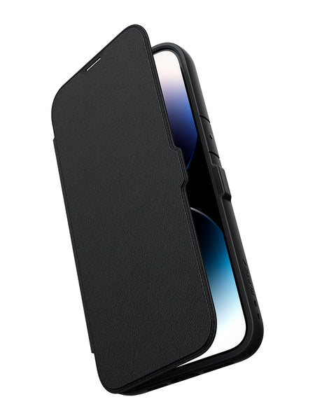 A slim design eco-vegan leather iPhone 15 Wallet Case - Raptic Urban Folio with military-grade drop defense on a white background.