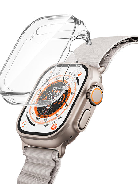 An Apple Watch Ultra 49mm Full Cover Case - 360x with a Raptic Bumper Case.