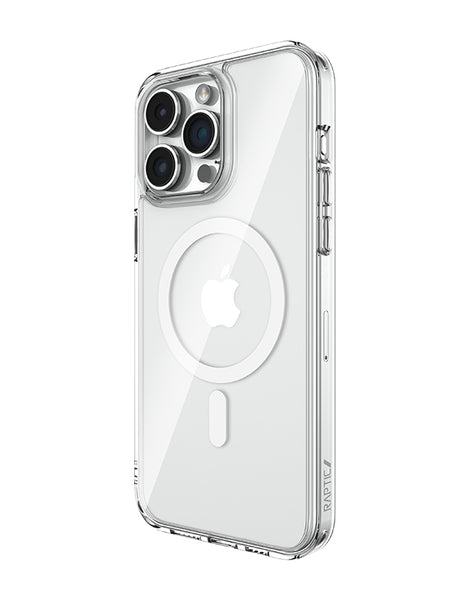 A durable Raptic Crystal MagSafe iPhone 15 Case with a ring on the back.