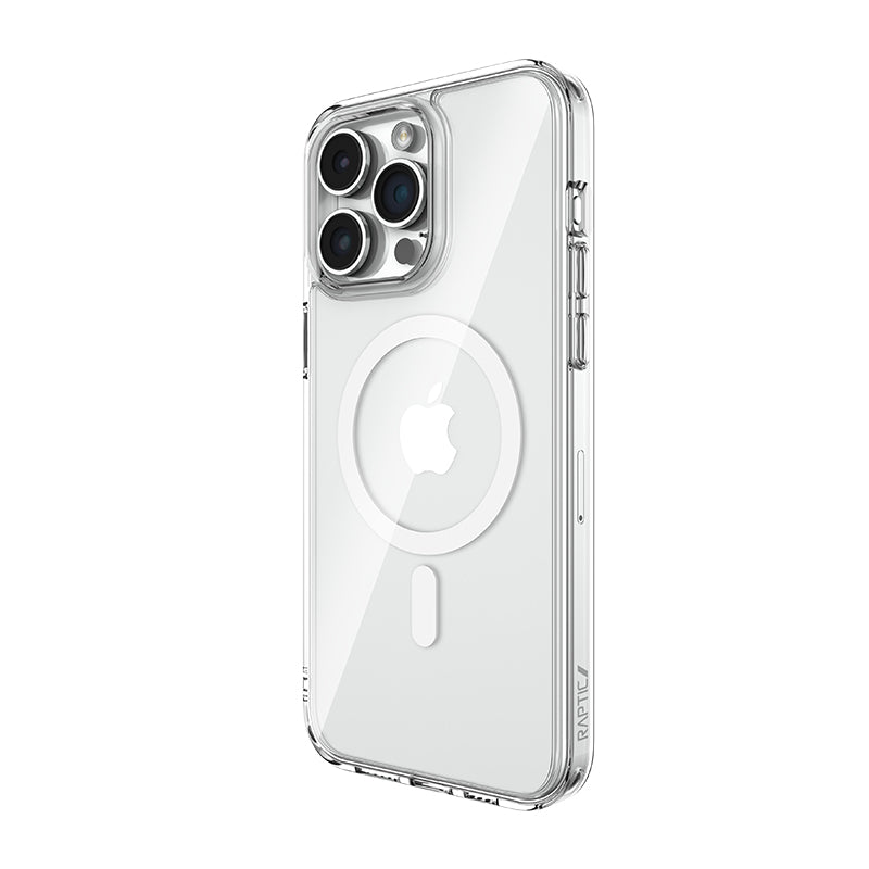 A durable Raptic Crystal MagSafe iPhone 15 Case with a ring on the back.