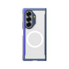 The Raptic SHIELD Iridescent case for Samsung Galaxy Z Fold 7 offers military-grade drop protection, three rear cameras support, and a MagSafe-compatible circular design on the back in a blue and clear finish.