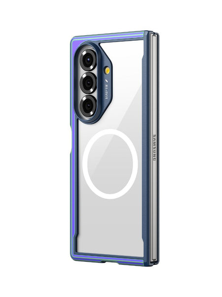 The Raptic SHIELD Iridescent case for Samsung Galaxy Z Fold 7 offers clear protection with blue edges, a MagSafe-compatible ring, triple camera cutout, and antimicrobial coating for extra hygiene.