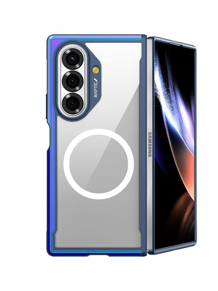 The Raptic SHIELD Iridescent case for Samsung Galaxy Z Fold 7 features a transparent design with a MagSafe-like ring, shows off the flexible screen when partially open, and offers military-grade drop protection.