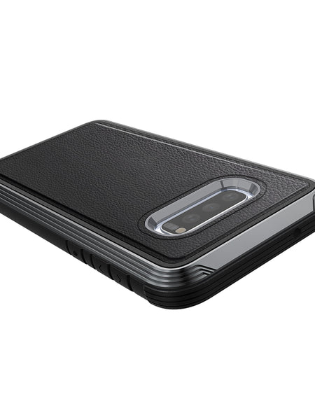 A durable protective case for the Samsung Galaxy S10 is the Raptic Lux Black Leather case for the Samsung Galaxy S10e by Raptic.