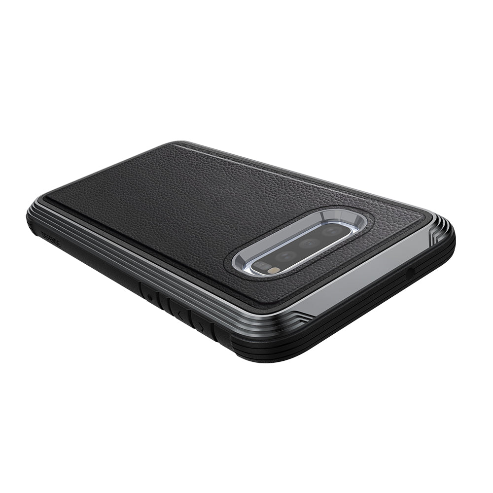 A durable protective case for the Samsung Galaxy S10 is the Raptic Lux Black Leather case for the Samsung Galaxy S10e by Raptic.
