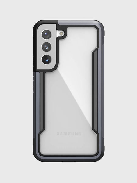 The Raptic Samsung Galaxy S22 Case - SHIELD provides protection and is shown in black and white.