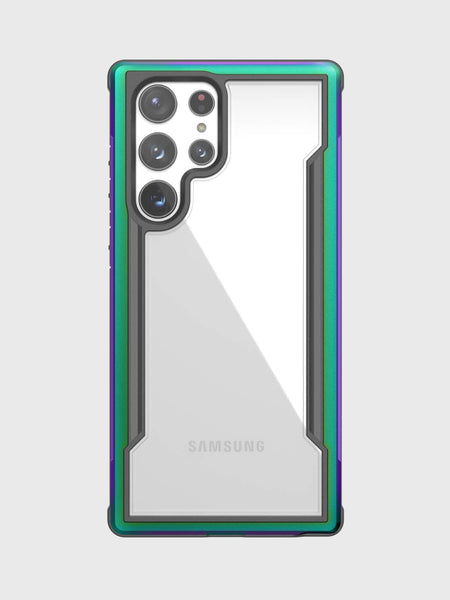 The Raptic Samsung Galaxy S22 Ultra Case - SHIELD is shown in purple and green.