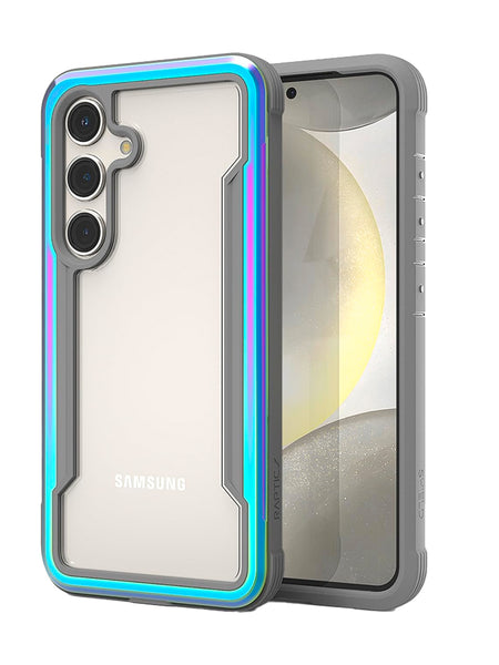 A Raptic Samsung Galaxy S24 Plus Case - SHIELD with drop protection and a rainbow rim.