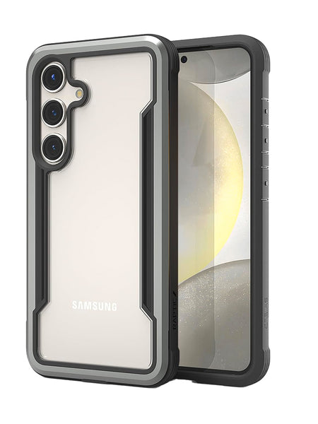 The Raptic Samsung Galaxy S24 Case - SHIELD, featuring drop protection, is showcased in white and black.