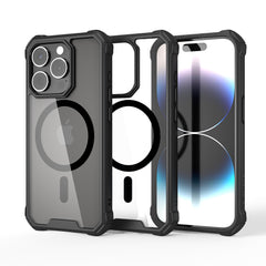 A rugged black Raptic phone case displayed beside an iPhone, featuring MagSafe compatibility and highlighting its protective design with precise cutouts for the camera and buttons.