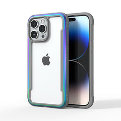The iPhone 15 Shield Case - Raptic Shield is shown with a holographic finish, offering drop protection and wireless charging.