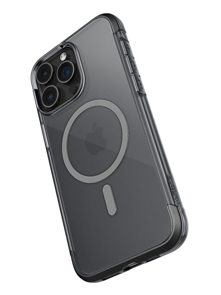 The Raptic Bumper MagSafe Case for iPhone 15 - Air provides robust protection with a circular machined aluminum alloy design, supporting magnetic charging and highlighting your smartphone's triple camera lenses.